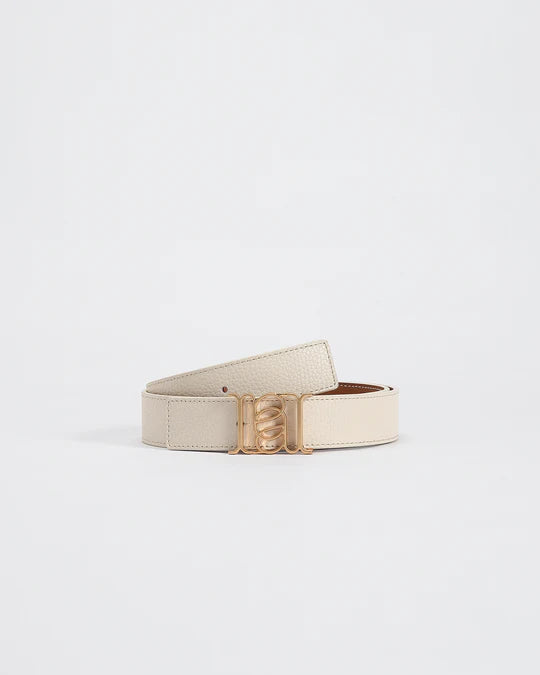 ANNALOCH Double -Sided Monogram Pebble Calfskin Belt -White/Tan/Gold