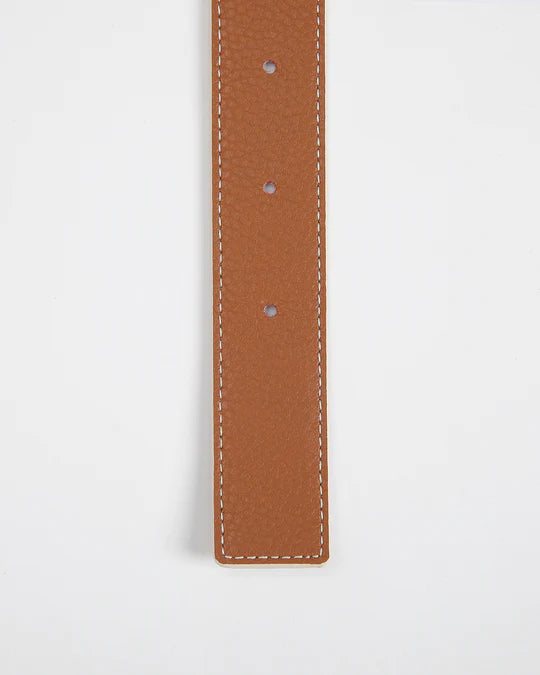 ANNALOCH Double -Sided Monogram Pebble Calfskin Belt -White/Tan/Gold