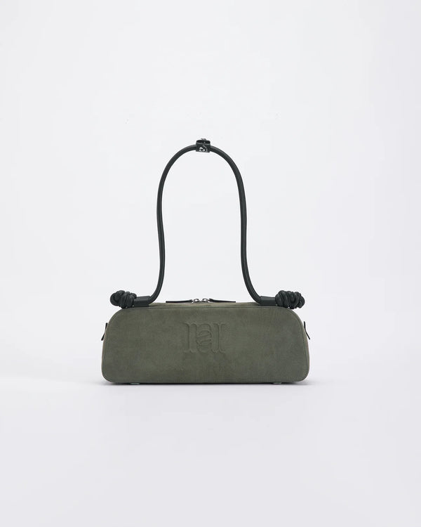 ANNALOCH Knot Handle Bag Olive Green Suede