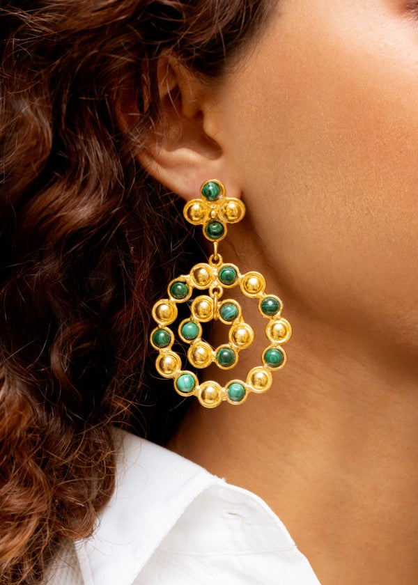 Sylvia Toledano Flower Candies Malachite and Gold Earrings