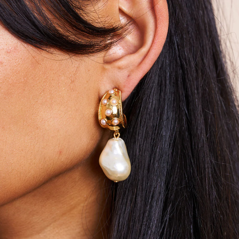 Kenneth Jay Lane Gold & Pearl Pendant Drop Earrings