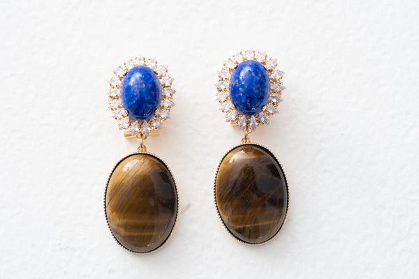 Anton Heunis  Lapis & Tiger Eye Drop Pendant Earrings