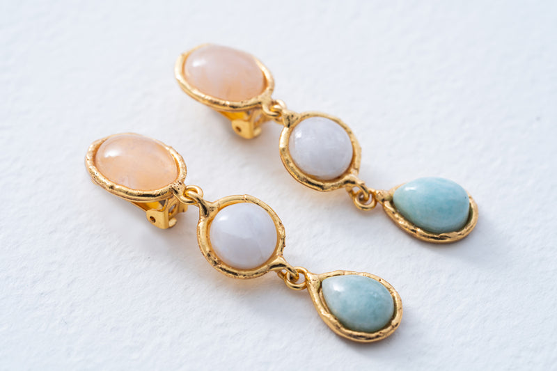 Sylvia Toledano Pink Quartz,Moonstone,Amazonite Cascade Earrings