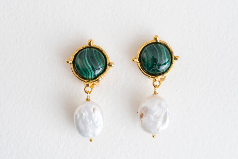 Sylvia Toledano Diane Malachite & Pearl Earrings