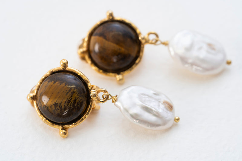 Sylvia Toledano Diane Tiger Eye & Pearl Earrings