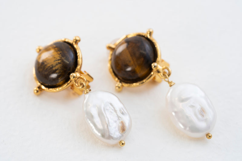 Sylvia Toledano Diane Tiger Eye & Pearl Earrings