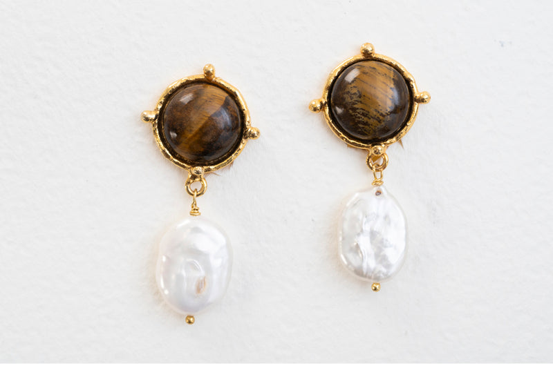 Sylvia Toledano Diane Tiger Eye & Pearl Earrings