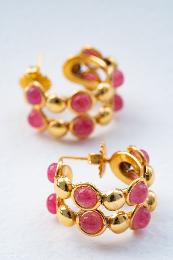 Sylvia Toledano Mini Creole  Pink Jade Double Hoop Earrings