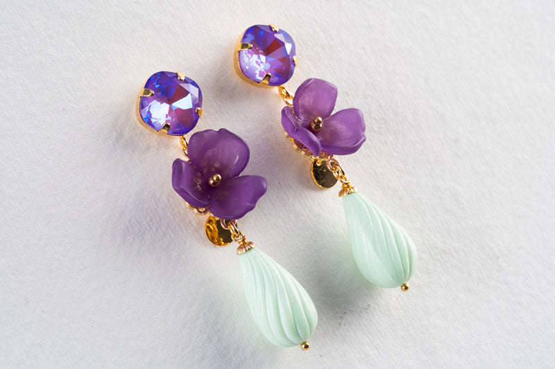 Julie Sion - Purple Floral Pendant Earrings