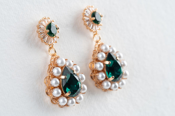 Anton Heunis Emerald Green & Pearl Earrings