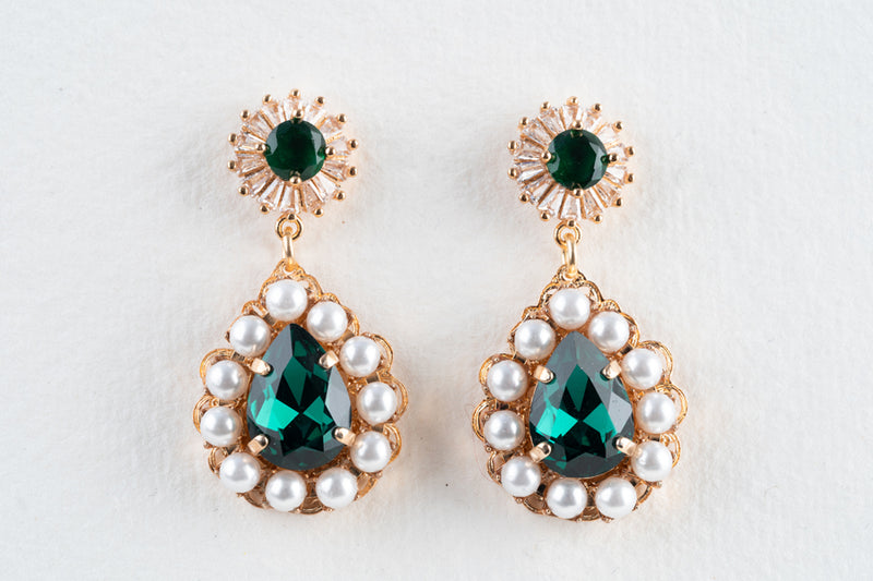 Anton  Emerald Green & Pearl Earrings