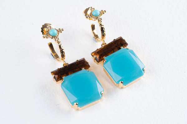 Julie Sion Turquiose Creole Caramel Earrings