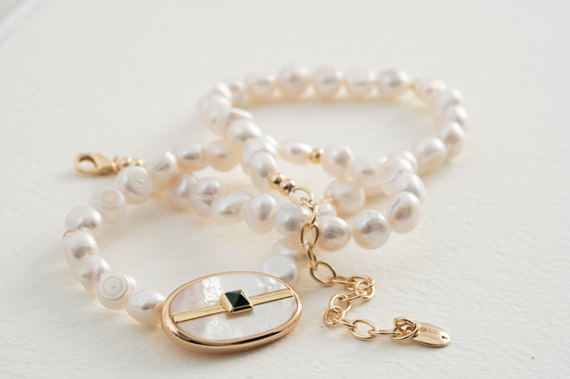 Cristina Sabatini Inspire Pearl Necklace White Mother of Pearl & Malachite