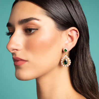 Anton Heunis Emerald Green & Pearl Earrings