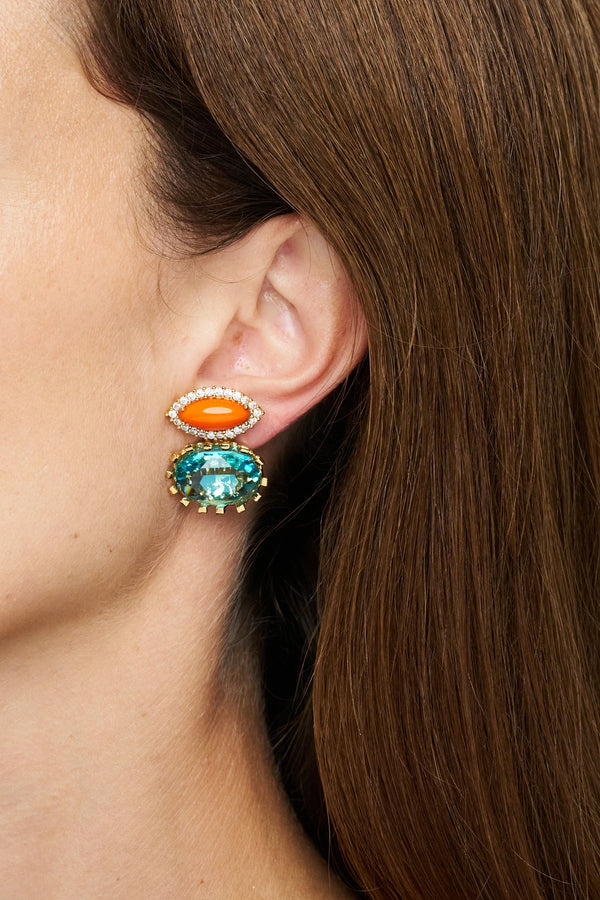Philippe Ferrandis Alegoria Orange & Turquoise Earrings