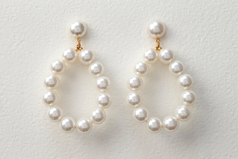 Kenneth Jay Lane Gold and Pearl Ball Hoop Earrings