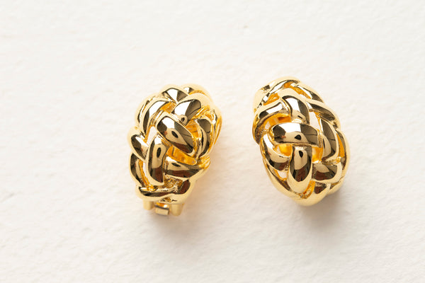 Kenneth Jay Lane Polished Gold Weave Clip On Earrings