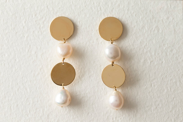 Fabien Ajzenberg  Cultured Pearl and Gold Disc Earrings