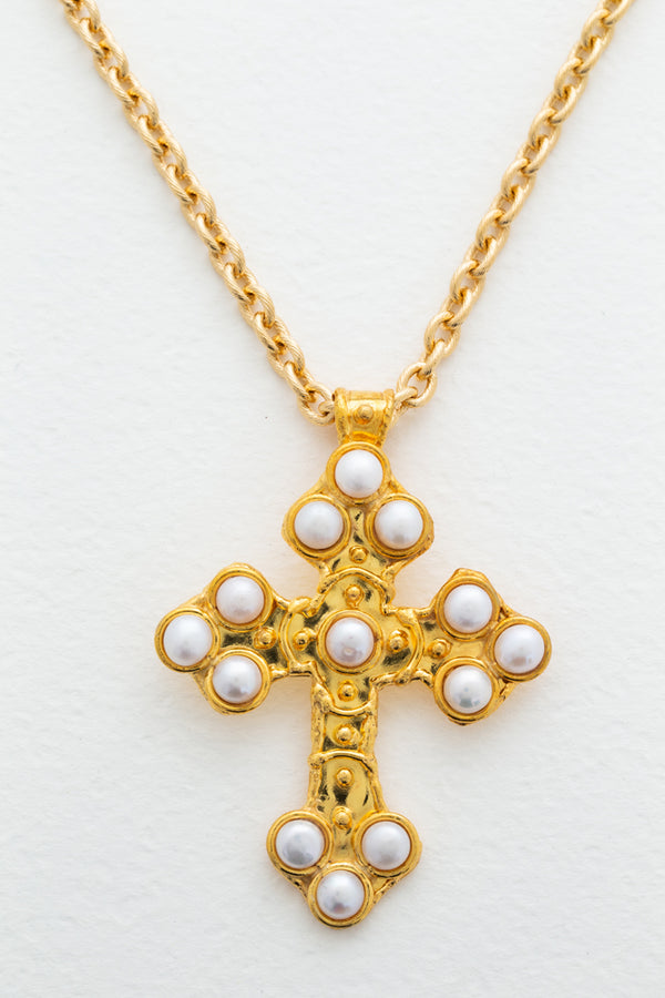 Sylvia Toledano  Croix Gold Plated and Pearl Necklace