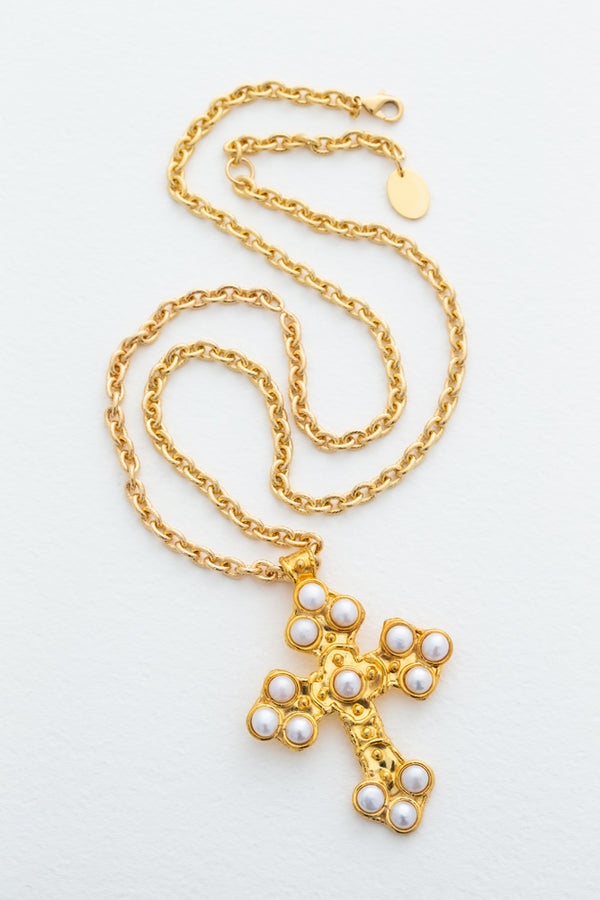 Sylvia Toledano  Croix Gold Plated and Pearl Necklace