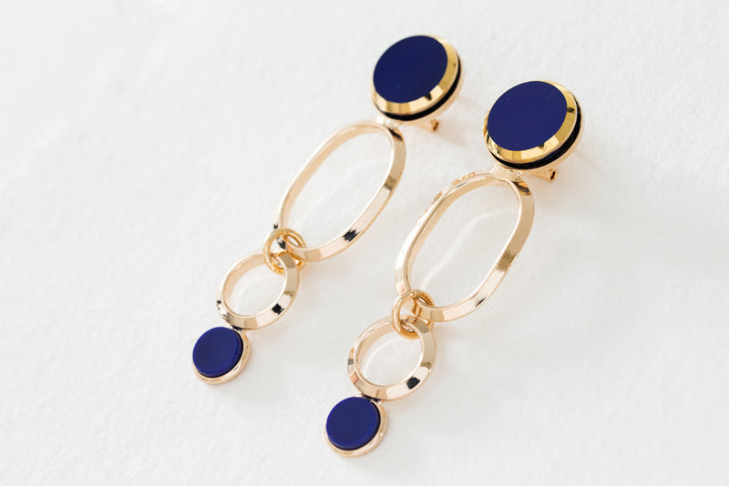 Anton Heunis Double Link Blue & Gold Disc Earrings