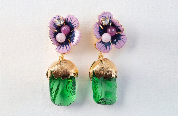 Philippe Ferrandis Flower Pendant Drop Earrings