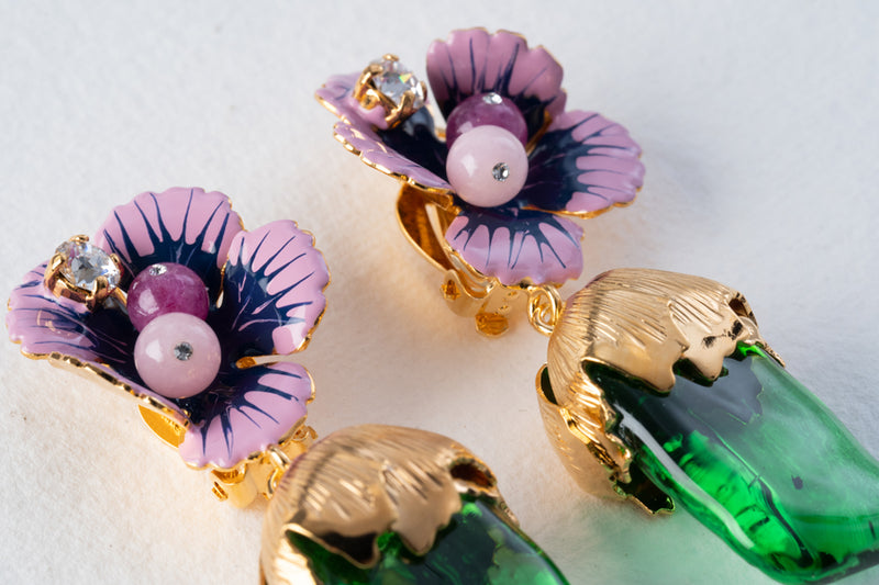 Philippe Ferrandis Flower Pendant Drop Earrings