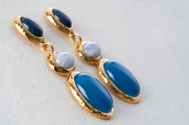 Philippe Ferrandis  Gems Earrings with Sodalite,Chalcedonay & Blue Agate
