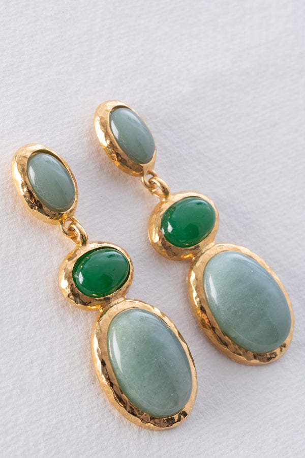 Philippe Ferrandis Gems Earrings with Aventurine,Malachite & Green Agate
